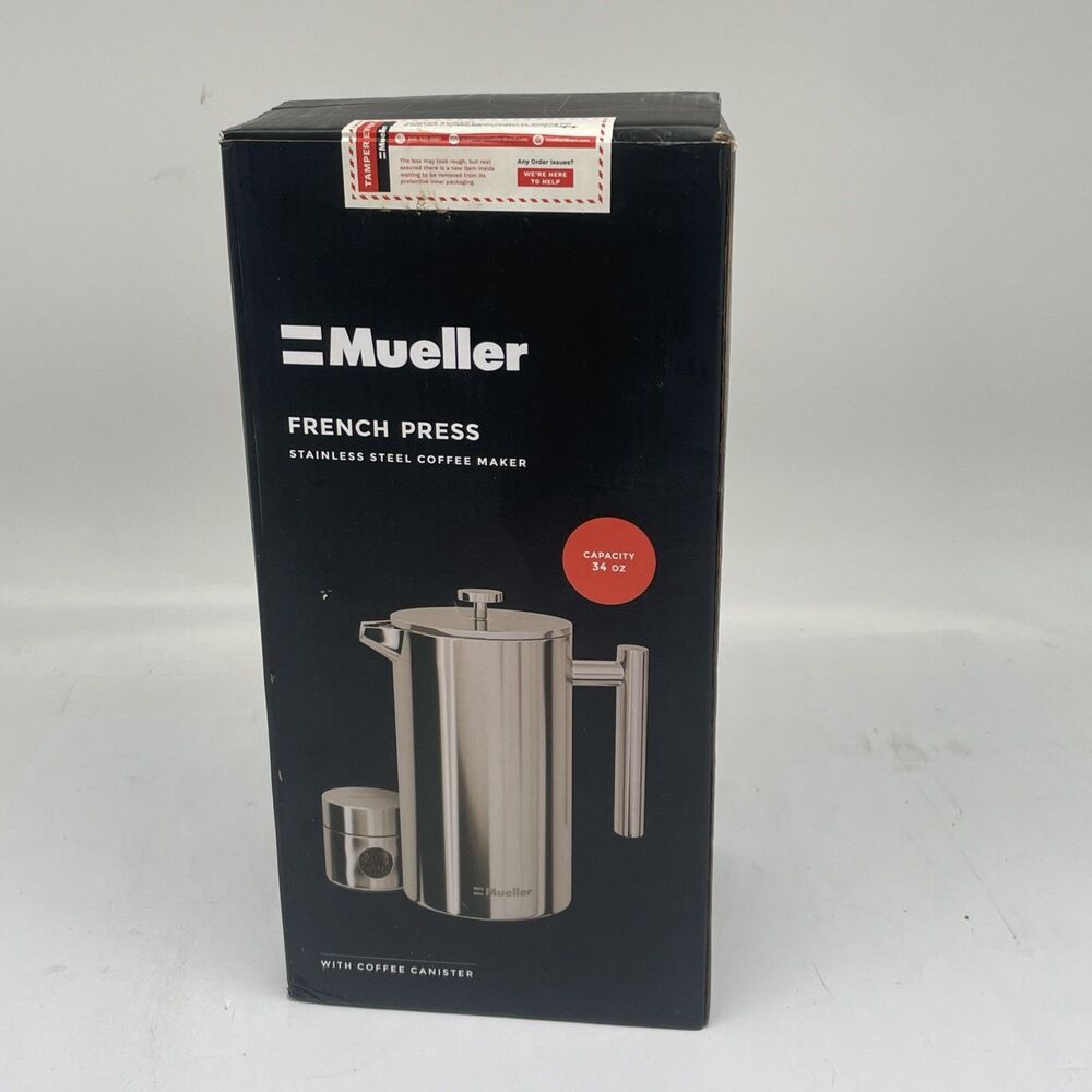 Mueller French Press Coffee Maker 34oz, Stainless Steel French Press Coffee